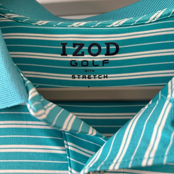 IZOD GOLF With STRETCH Size Large BLUE WHITE STRIPE SS - Picture 3 of 16